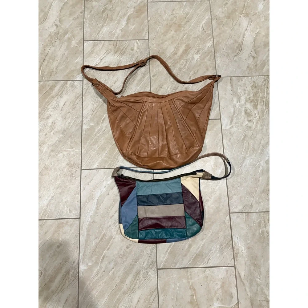 Genuine Leather Vintage Made in Mexico Boho Patchwork Hobo Purses Lot of 2